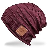 Mydeal Wireless Bluetooth Beanie Hat Headphones Headsets Music Audio Cap with Speakers Mic Hands Free for Women Men Outdoor Sports,Compatible with Iphone 7/7 plus,Samsung,Christmas Gifts - Burgundy