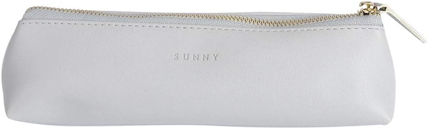 Fyore Luxury PU Leather Pencil Case Slim Design with Metallic Zipper Pocket Size for Pen Make Up Brush (Grey)