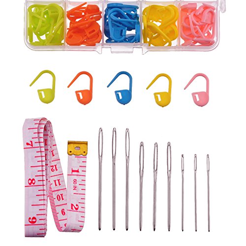image for Willbond 9 Pieces Large Eye Blunt Sewing Needles with 60 Pieces Lock M