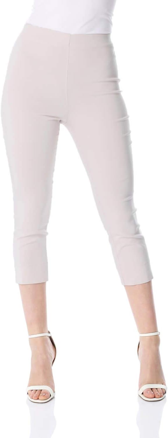 Roman Originals Women Cropped Stretch Bengaline Trousers Ladies Work Office Crop Capri Pants Formal 3/4 Length Elasticated Leggings Pull On Casual Tailored Tregging Shorts