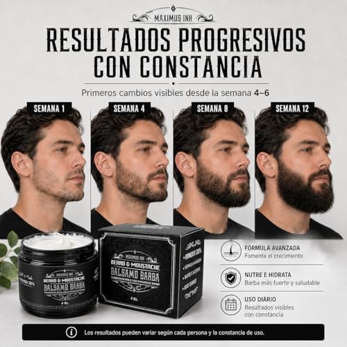 Bálsamo Activador de Crecimiento de Barba con Biotina Alta Concentración y Bergamota 20% | Estimulante para Hombres | Hace Crecer Vello Facial donde no había | Cierra Huecos y da Densidad | Tratamiento 1 Mes