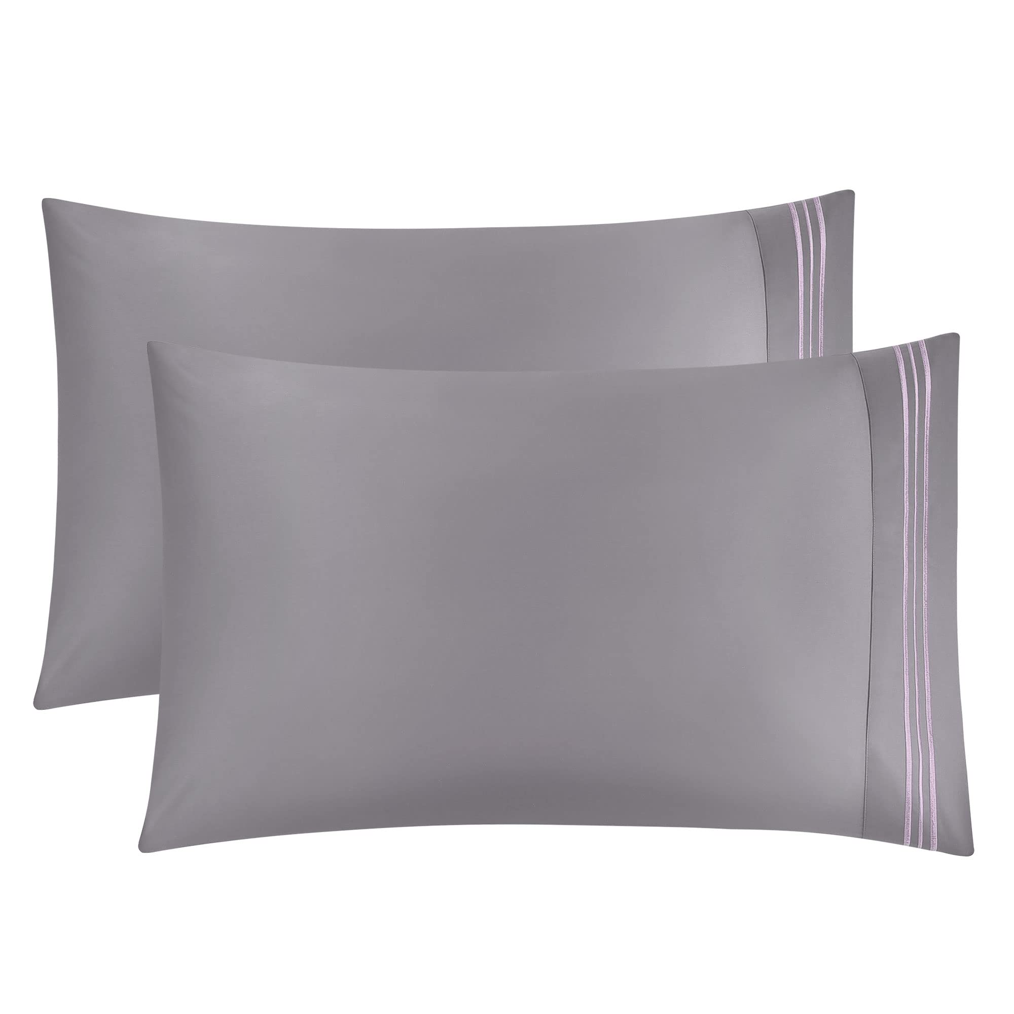 PiccoCasa Pillow Cases 2 Pack, 600 Thread Count 100% Cotton Sateen Weave Pillowcases Embroidered Housewife Plain Pillow Cover Pale Purple 50 x 100cm