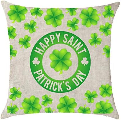 Happy St. Patrick's Day Plant Green Clover Gift Cotton Linen Pillowcase Throw Pillow Covers Cushion Cover Pillowcover Sofa Decorative Square 18x18 inch Decorative Pillow Wedding Birthday