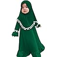 AWIBMK Baby Girls Two-Piece Abaya Dubai Turkey Prayer Maxi Dress + Full Cover Hijab Muslim Long Sleeve Robe Islamic Clothing