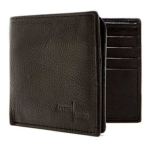 Genuine leather wallet mens bifold 11 card slots with f…