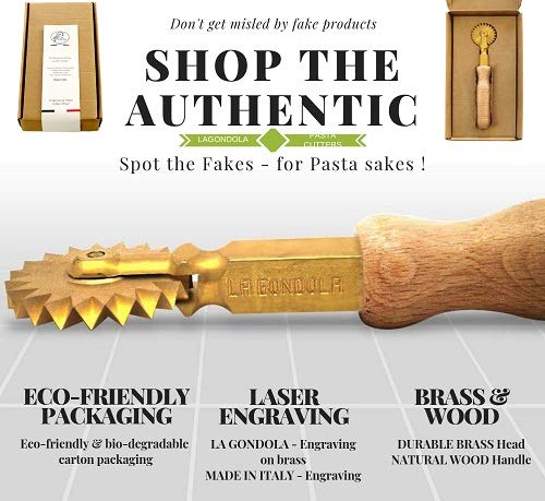 Professional Pasta Cutter Wheel, Timeless Natural Wood Handle and Durable Brass Head (Ridged Wheel)