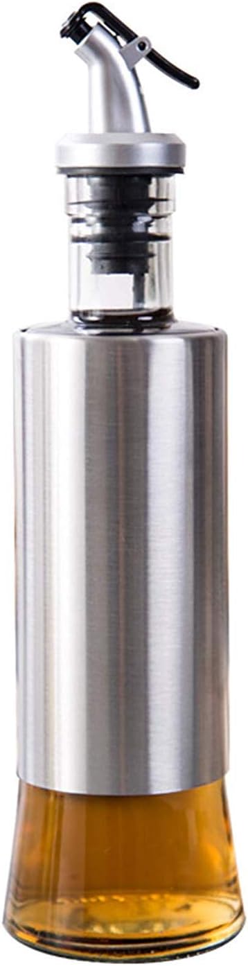 SPATLUS Olive Oil Vinegar and Sauce Dispenser Bottle with funnel - 17oz/500 ml Oil Vinegar and Sauce Cruet Pourer Dispensing Glass and Stainless Steel Bottles for Kitchen (500 ml Steel Pack 1)