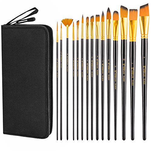 Art Paint Brush Set, UnityStar 15 PCS LONG HANDLE Artist Brushes with Carrying Case & Pop-up Stand for Acrylic Watercolor Oil Paint Face Painting