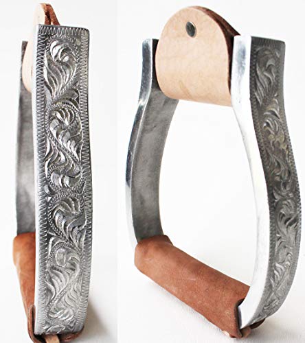 CHALLENGER Horse Saddle Western Lightweight Aluminum Stirrups Leather Non-Slip Tread 51RT04