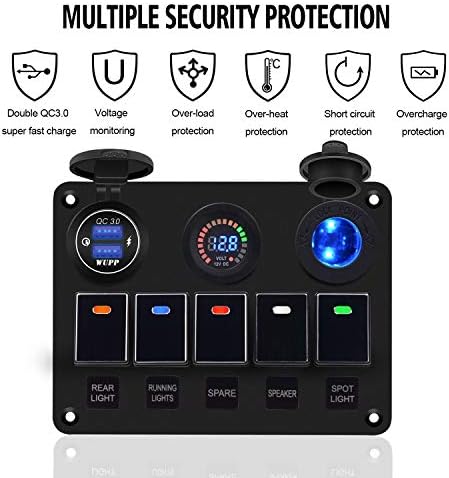 Car yacht multi-function switch panel Car dual USB fast charge digital display voltmeter with light cigarette lighter socket
