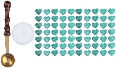 1 Set Heart Shape Sealing Wax Particles with Melting Spoon Candle Emerald