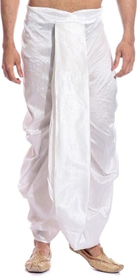 Men's Silk Dhoti (White, Free Size)