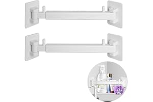 ZENGSHI LIFE MUSEUM RV Shower Corner Storage Bar Kit - Adjustable Rod, White Base Frame for RV Bathroom Organization (2-Pack)