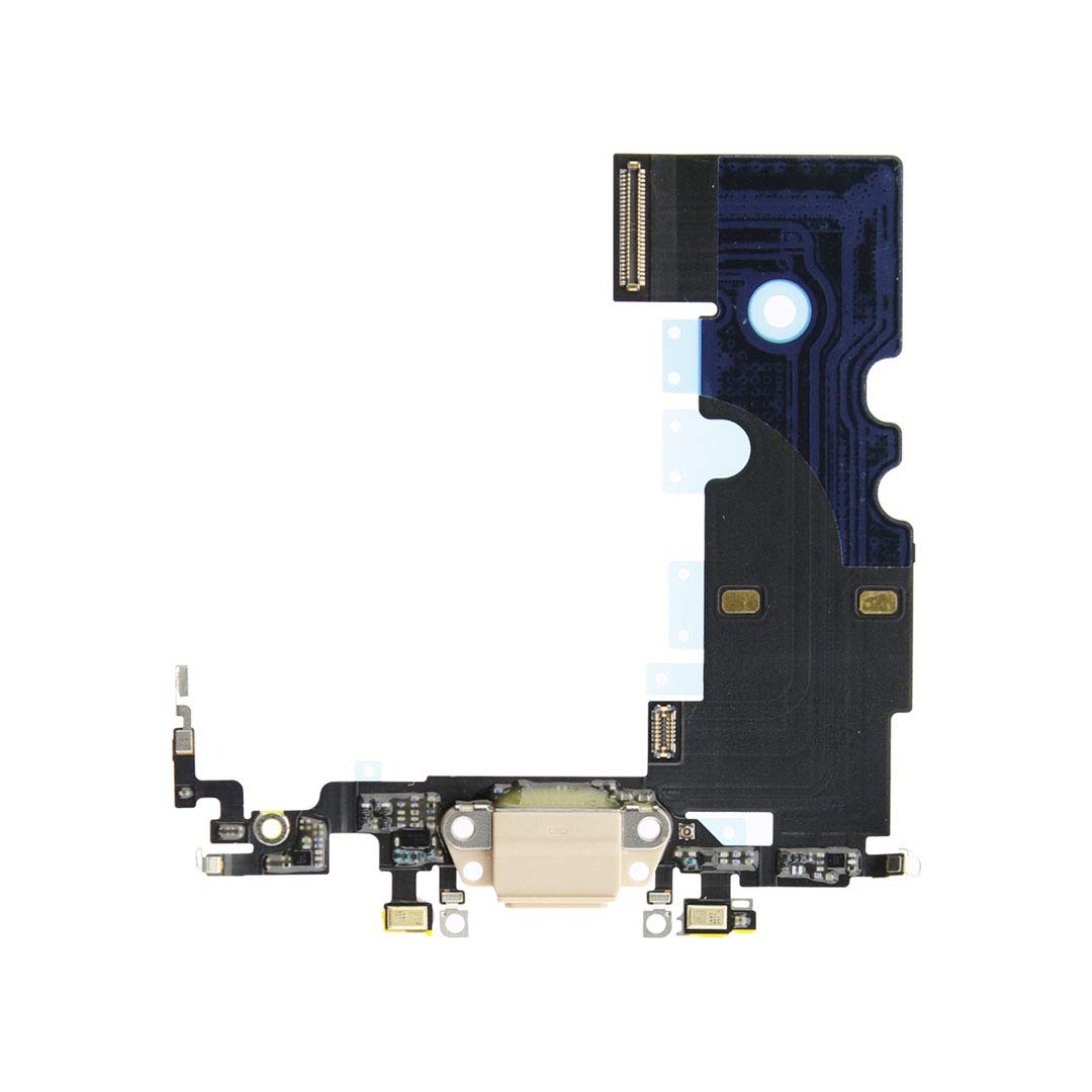 OnlyTech - Charging Connector flex cable compatible with iPhone 8 Gold - Charging Port with Gold USB Dock, Microphone and GSM Antenna