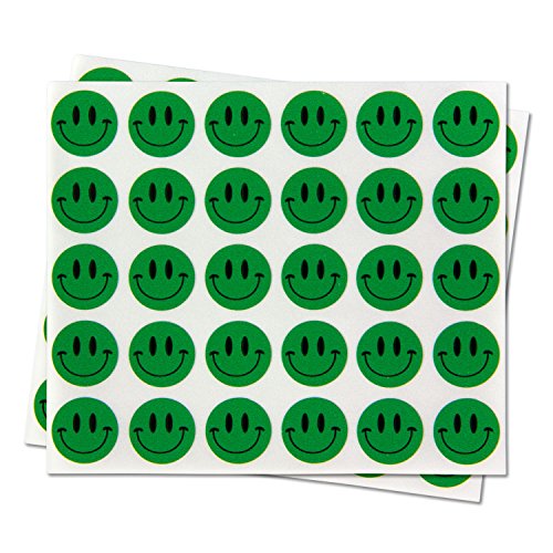 300 Labels - Happy Smiley Face Stickers - 1/2 inch, Cirlce Dot, Green, Round, Smiley Face Labels - Incentive Motivational Happy Face Stickers