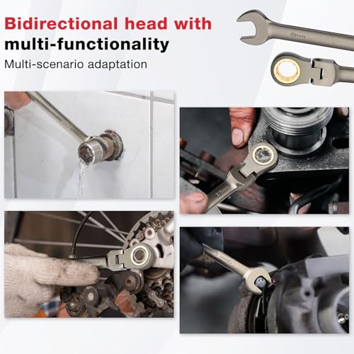 Shall 9-Piece Flex Head Ratcheting Wrench Set, 72 Metric Teeth 8-19mm, Cr-V Built, Nickel Plated with Organization Bag