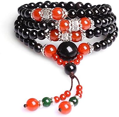 Zarbrina Men's Multilayer Tiger Eye Tibetan Buddhist Buddha Elastic Amulets Religious Link Bracelets Yoga Wrist Meditation Prayer Beads Wrap Bracelet Mala Cuff