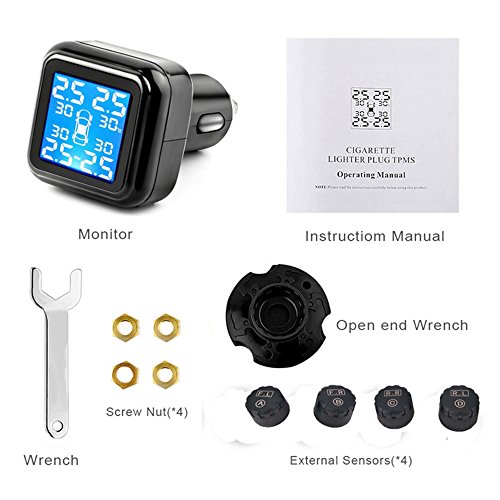 B-Qtech Tire Pressure Mointoring System Wireless TPMS with 4 External Sensors Cigarette Lighter Plug 0~72PSI - Thumbnail 5