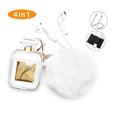 Airpods 1 Case,Perfume Bottle Case Cute Fur Ball Keychain Shockproof Protective Case Cover for Apple Airpods 1