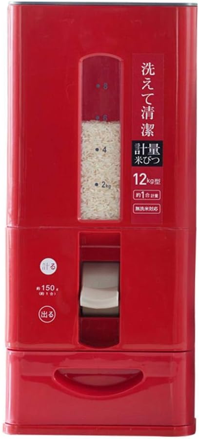 Nicemeet 6kg/12kg Rice Dispenser, Rice Storage Container, Metering Rice Cylinder, Moisture-Proof Insect-Proof Sealed Rice Barrel, Red/White