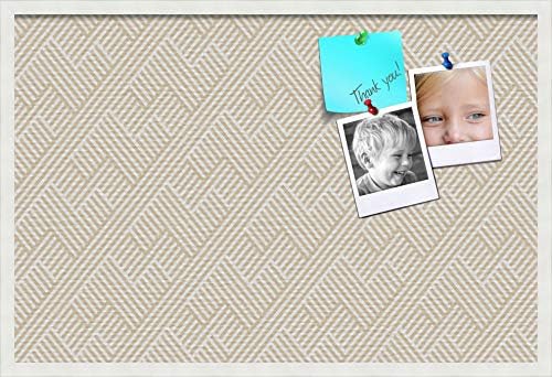 PinPixpin Cork Bulletin Board Made from Canvas, Modeco Zig Zag Beige 36x24 Inches 2 x 3 ft and Framed in Satin White Frame (PinPix-1534-36x24_FRBW26074)