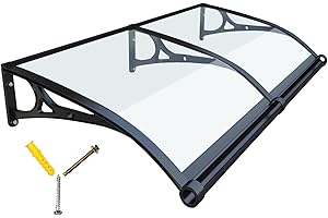 LSPYYDS Awning for Door Entrance, Window Awning Exterior Polycarbonate Cover Waterproof Front Door Canopy Metal Aluminum Awnings UV/Rain/Snow Protection for Porch, Patio, Deck, Transparent/24x24in