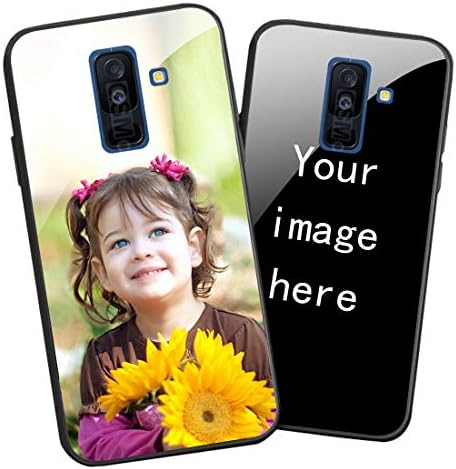 Personalized Picture Custom Tempered Glass Cellphone Cases for Samsung Galaxy A6 Plus 2018 DIY Photo Text Tempered Glass Cover Black Soft Edge Protective Bumper Case
