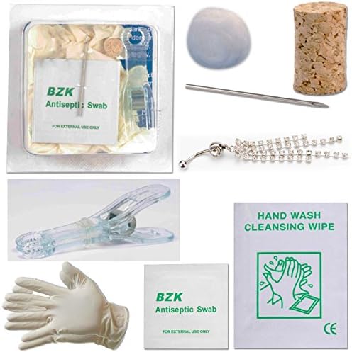 Naval Body Piercing Kit Stainless Steel Needle Ring Sterile Set Belly Button Dangle Gem