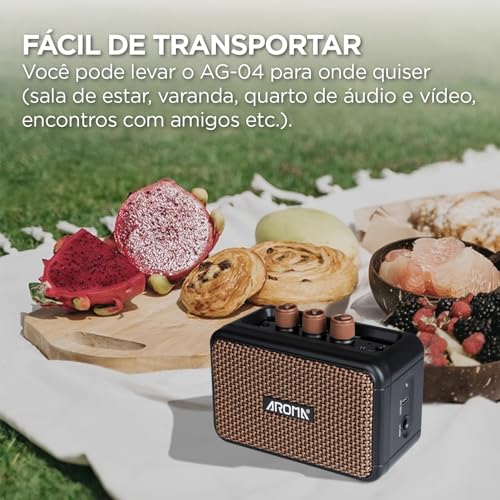 VEDO Amplificador de guitarra Aroma Mini de 5W, amplificador compacto para guitarra elétrica, ideal para prática, com Bluetooth e canais Clean e Overdrive. Portátil.