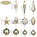 Sea Team 23-Pack Assorted Shatterproof Christmas Ball Ornaments Set Decorative Baubles Pendants with Premium Gift Wrapping Ribbon for Xmas Tree (Gold)