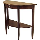 HomeStock Half Moon Console Table with Drawer & Shelf - Entryway Hallway Table - Antique Walnut Finish