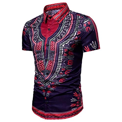 Men Shirts Dashiki African Style Shirts Button Down Summer Floral Print Shirts Blouses Tops by Lowprofile