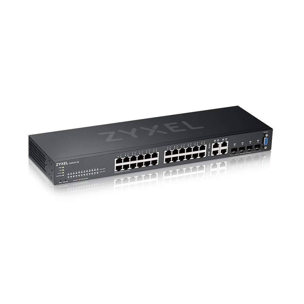 Zyxel 24-Port Gigabit Ethernet Layer-2 Managed Switch | Fanless Design | 4x Gigabit Combo Ports | Hybrid Cloud Mode [GS2220-28]