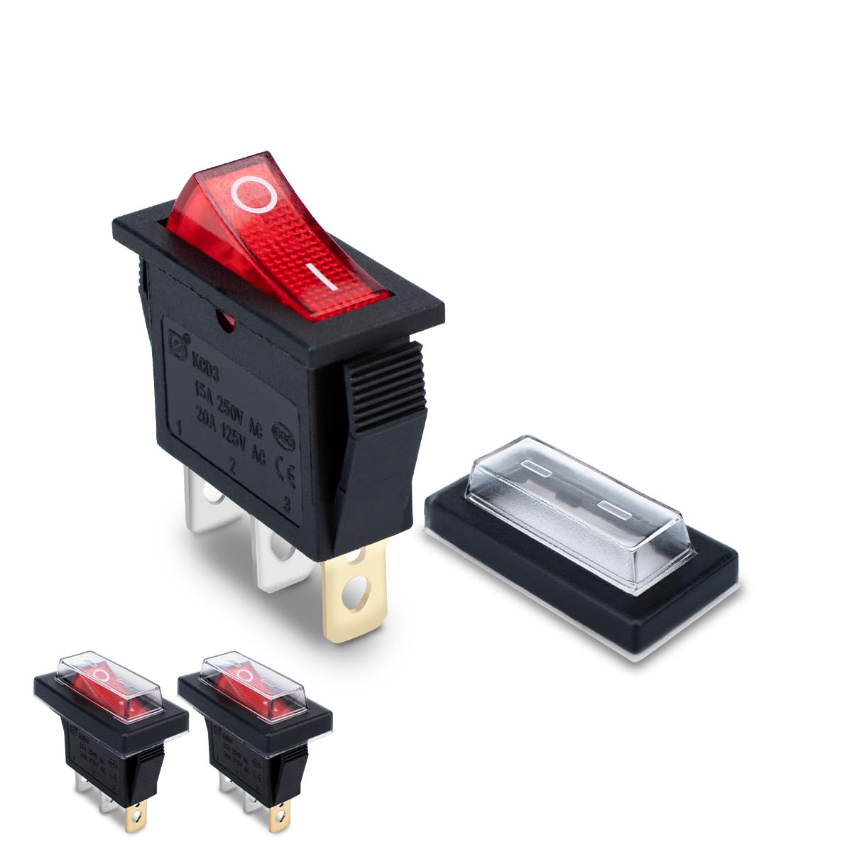 Innfeeltech 3 Pcs Mini Rocker Switch Red KCD3-101 3 Pin 3 Position Toggle Switch with 3 Waterproof Caps