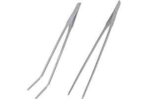 YUNTOP 2 Pcs Feeding Tongs, Aquarium Tweezers Stainless Steel Straight and Curved Tweezers Set 27cm/10.6 inches Aquascaping Tools for Hold Worms, Reptiles, Lizards, Bearded Dragon (Silver)