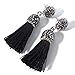 Women's Dangle Drop Short Tassel Earrings with Shell Pearl Black Rhinestone Top