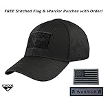 Condor Flex Tactical Cap (Black) + FREE Stitched Velcro Flag & Warrior Patch