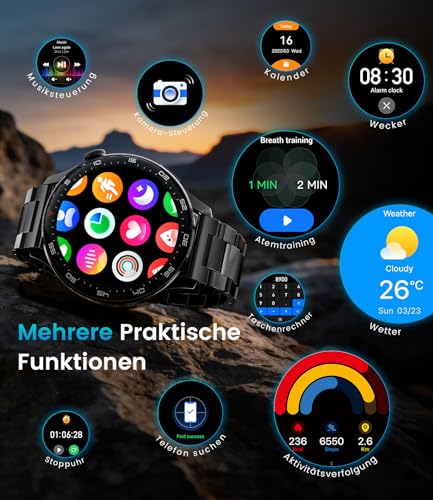 Reloj Inteligente Hombre 2026 con Llamada, Gran pantalla HD de 1,7'' con Batería de 800 mAh, Luz LED, Mide Sueño y Ritmo Cardíaco, 100+ Modos Deportivos, Smartwatch IP68 para Android e iOS, Negro-Rojo