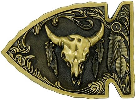 RIDE AWAY Adult Unisex Native American Arrowhead Buffalo Skull Belt Buckle (Bronze)
