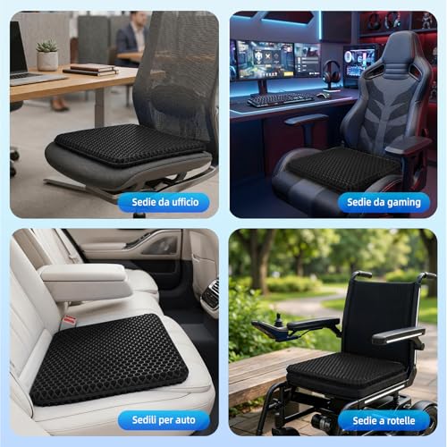 Cuscino per Sedia da Ufficio,Cuscino in Gel,Cuscino Antidecubito,a Nido d’ape-Antiscivolo,Traspirante e con Fodera Rimovibile,Adatto per Sedie da Ufficio,Sedili Auto e Sedie da Casa (nero, 42*39*4)