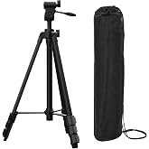 55" Aluminum Laser Level Tripod, Bubble Level, 1/4" QR Plate, Lightweight | 18"-55", 1.2lb, 3D Pan Head. Flip Lock, Rubber Feet, Carry Bag, 1/4"-20 Screw Fits Most Laser Measuring Tools, Compact