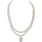 The Pearl Source White Freshwater Pearl Double Strand Oval Necklace for Women, Premium AAA Pearl Quality 4.5-5.0mm Sterling Silver