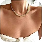 NOKMIT Chunky Cuban Link Curb Chain Necklace for Women Men Dainty 18K Gold Silver Tone Choker Thick Trendy Statement Diamond Cut Punk Hip Hop Cuban Chain Jewelry Gifts Unisex Size 5mm/9mm/13mm/16mm