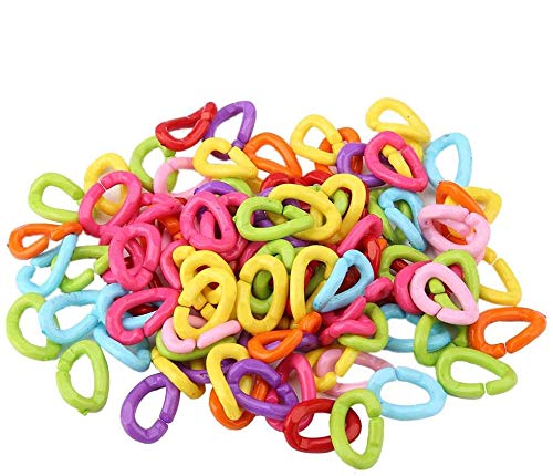 Zerodis 100 Pcs Multicolor Rings C-Clip Hooks Plastic Mesh Baby Stroller Chain Plastic Stroller Toy Parrot Bird Toy