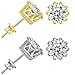 Gold Male Earrings Cubic Zirconia Stud Earrings Round Cut Mens Earring Studs Crown Earring (Gold + Silver)