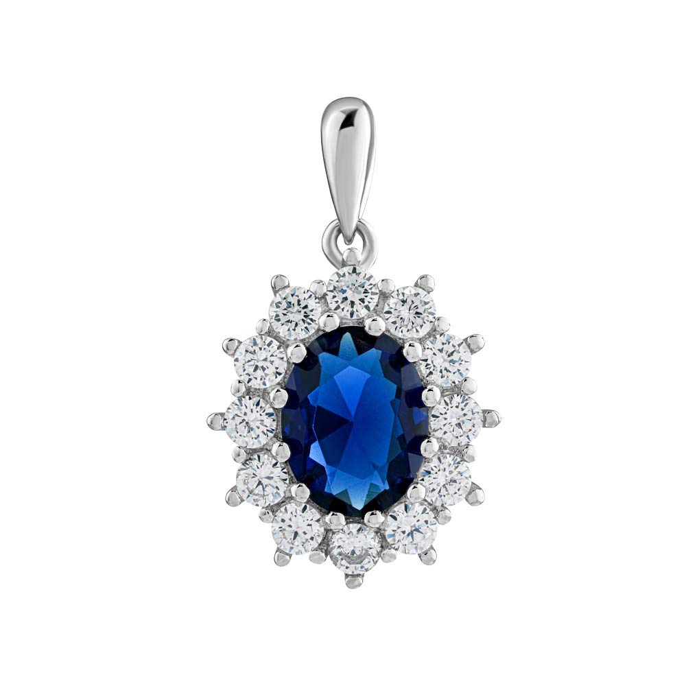 SILVEGO - JJJH1168 - Women 925 Sterling Silver Pendant with Dark Blue Synthetic Sapphire