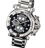 Konigswerk Mens Stylish Silver Bracelet Watch Large Black Dial Multifunction Day Date AQ101134G