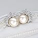 EleQueen 925 Sterling Silver CZ AAA Button Cream Freshwater Cultured Pearl Leaf Bridal Stud Earrings (10mm)