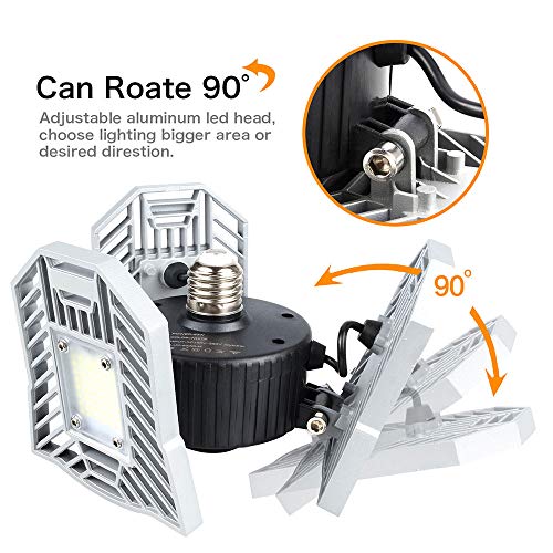 Tribright Garage Light 3000K Warm White Tribrite Led Adjustable Light 6000 Lumens 60W Deformable Lamp, CRI80+ LED Shop Lights for Garage Basement Barn(Warm Light,Not Motion Activated)