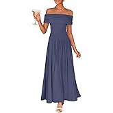 ZESICA Women's Off The Shoulder Maxi Dress 2026 Summer Sleeveless Casual Slim Swing Pleated Formal Party Dresses